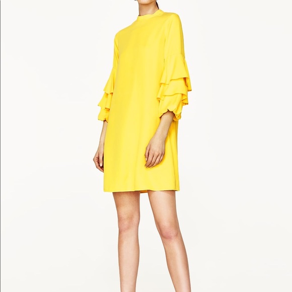 Zara Dresses & Skirts - NWT Zara Yellow Frilled Tiered Sleeve Mini Dress